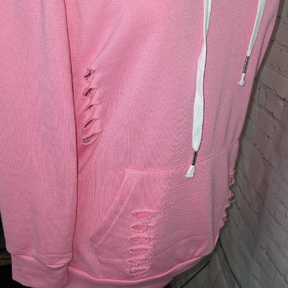 Women's Pink Distressed Hoodie - Picture 4 of 5